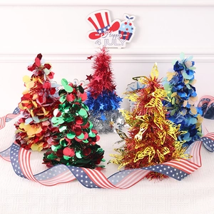 Mini Desktop Decorative Tree Plastic Foil Sparkling Glitter Festival Table Ornament Home Office Window Display
