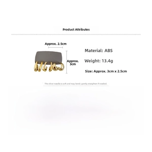 Detailed view of 13.4g golden ABS hair claw clip with its specific product dimensions