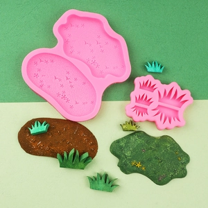 Detailansicht der Silikonformen für DIY Grasmatten und Blumencluster Tortendekoration