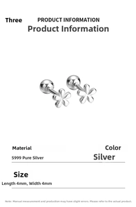 Detalle macro de pendientes de flor en plata S999 con cierre de bola de rosca