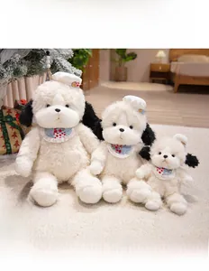Plush teddy dog toys in 55cm, 45cm, and 30cm sizes with floral scarves and white hats