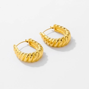 18K gold plated stainless steel croissant hoop earrings with a twisted C-shape design