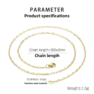 Detail showing 500x2mm golden stainless steel lip chain with lobster clasp specs
