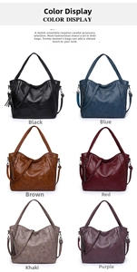 Color display of large soft leather tote bags with diamond stitching and tassel detail
