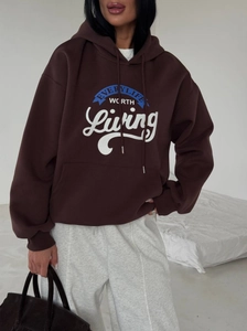 Felpa con cappuccio vintage marrone da donna con stampa Everylife e vestibilità comoda