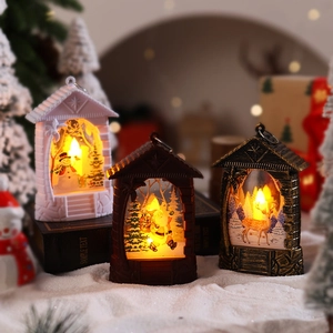 Set di tre lanterne natalizie a LED con motivi Babbo Natale, Pupazzo di neve e Renna