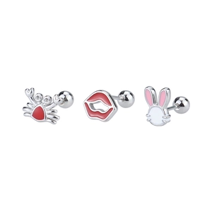 Titanium steel animal stud earrings with cute crab, rabbit, and lips colorful enamel finish