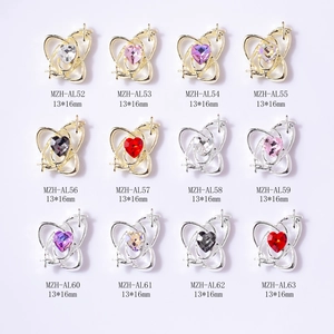 Star orbital hollow heart nail charms in gold and silver finish with colorful gemstones