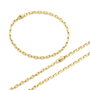 Sleek gold stainless steel long box chain necklace with high polish finish for women
