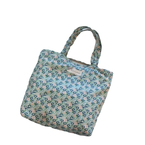 Sac fourre-tout en coton à fleurs avec fermeture éclair et étiquette à motif animal