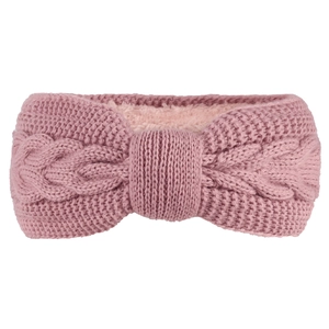 Pink cable knit bow headband for women with warm fleece lining for winter outdoors
