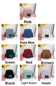 Collage of mini corduroy crossbody bags in ten colors with adjustable straps