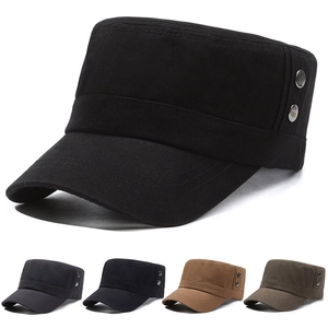 Men Cadet Cap Flat Top Military Hat Cotton Canvas Adjustable Tactical Outdoor Sunshade Casual Retro Breathable Sun Hat