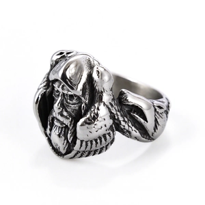 Vintage silver Viking warrior ring for men in stainless steel with detailed relief