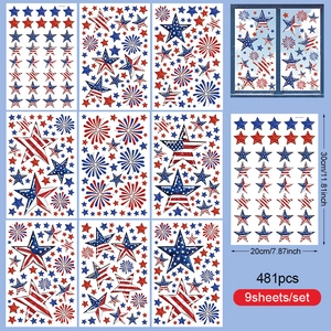 481pcs patriotic star stickers 9 sheets for 4th of July party window and wall decorations