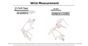Detailed size guide showing how to measure wrist circumference for bracelets