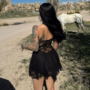 Sexy black lace bandeau mini dress with sheer mesh and bohemian gothic style for vacation