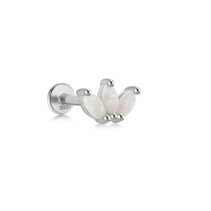 Detailed view of S925 sterling silver opal cartilage stud with flat back screw design