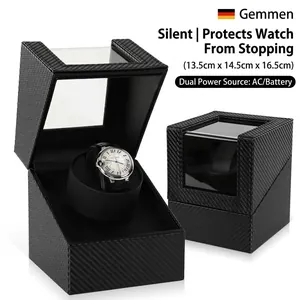 Automatic Watch Winder Box PU Leather Carbon Fiber Quiet Motor Dual Power Transparent Window For Mechanical Watches