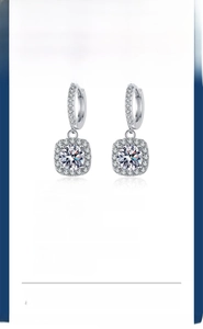 Detailed specifications of S925 silver square moissanite earrings with platinum plating