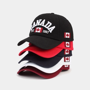 Men's cotton baseball caps with Canada embroidery in black red white and navy