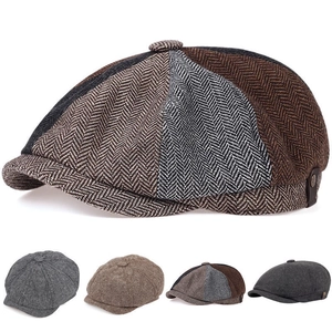 Retro Newsboy Cap Herringbone Tweed Octagonal Painter Hat British Vintage Casual Winter Autumn Men Women