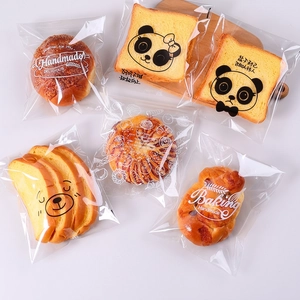 Transparent self-adhesive bread packaging bags with cute cartoon patterns for bakery items