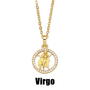 Collier signe Vierge en or avec pendentif auréole de cristaux étincelants