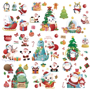 Stickers de fenêtre de Noël avec Père Noël, pingouin, dinosaure et sapin de fête