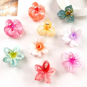 Flower Hair Claw Clips Hollow Frangipani Plastic Resin Gradient Transparent Jelly Color Korean Style Elegant For Women Girls