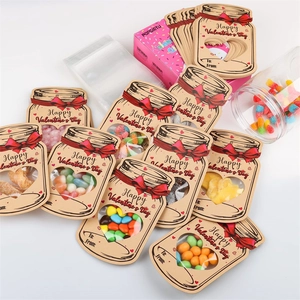 Valentine Mason jar greeting cards with heart window and candy bags for kids parties