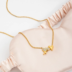 Elegant 18K gold-plated stainless steel necklace with diamond heart and cross pendant