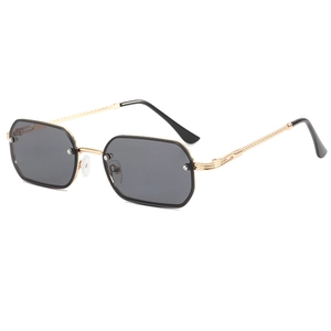 Retro octagonal rimless sunglasses with grey lenses and twisted gold metal frames