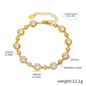 Detail of 18K gold-plated stainless steel chain bracelet with cubic zirconia inlays