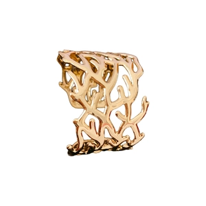 Golden coral-inspired hollow cuff bracelet with branch texture on a clean white background