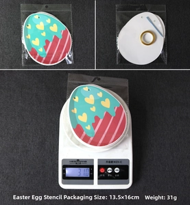 Detail of Happy Easter egg banner kit featuring colorful heart cards and blue ribbon