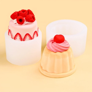 Silicone mold set for realistic 3D raspberry and cherry cream cake candle making