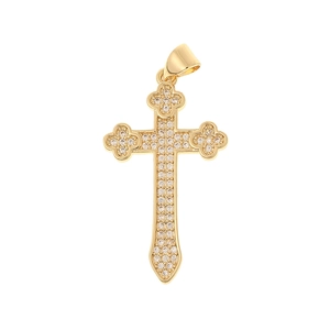 Classic gold cross pendant with micro-paved cubic zirconia and a polished finish