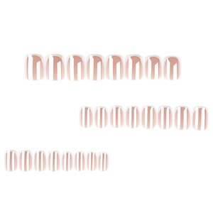 Glossy nude and white french tip press-on nails in square oval shape, 24 pieces set