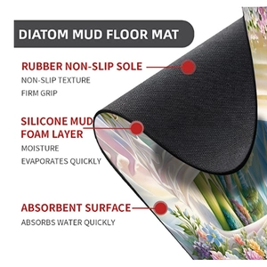 Three-layer structure detail of diatom mud floor mat with rubber non-slip sole and floral pattern