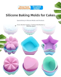 Macro detail of assorted colorful silicone cupcake molds in flower and star shapes