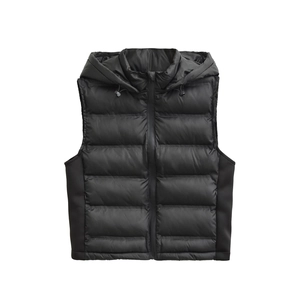 Women Hooded Puffer Vest Padded Sleeveless Jacket Quilted Zipper Pocket Warm Winter Outerwear Casual Black