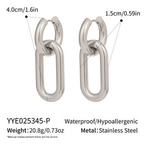 Detailed specs of stainless steel link earrings with size, weight, and material info