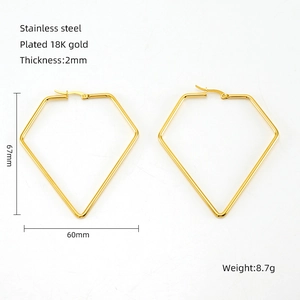 Detail of 18K gold plated stainless steel diamond earrings with measurements and 8.7g weight