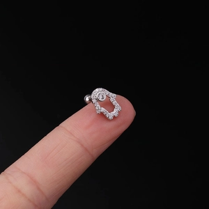 Micro Hamsa Hand stud earring with white cubic zirconia pavé on a silver-tone band