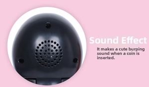 Detail view of the speaker and screw holes on the Daruma electronic money box with sound effects