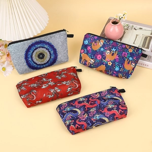 Canvas Makeup Bag Portable Travel Toiletry Pouch Zipper Closure Printed Pattern Storage Organizer For Women Girls