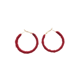 Classic red flocked round hoop earrings with vintage minimalist style for daily wear