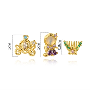 Three-piece fairytale stud earring set with zircon-inlaid pumpkin carriage and crown