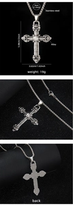 Detail specifications of the cross pendant necklace showing dimensions and back grid structure